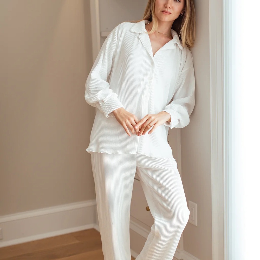 Women's Waverles Pleats Please Pajama set - dove white XS